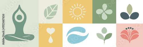 Minimalist self-care and nature icons – Great for lifestyle blogs, yoga studio marketing, or mental health content.