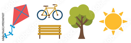 Flat design park symbols set – Perfect for community event flyers, navigation maps, or wellness blogs.