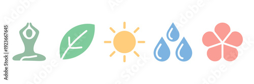 Flat design health and spring icons – Suitable for boutique fitness, skincare branding, or seasonal wellness tips.