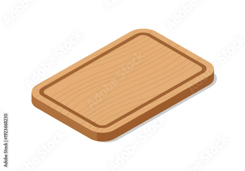 Wooden cutting board on a clean surface viewed from above for kitchen utensils and food preparation