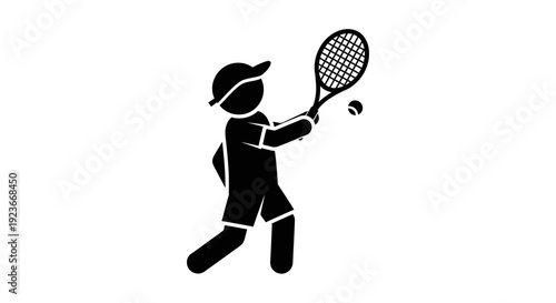 Tennis player serves ball with racket in hand on court byo 87