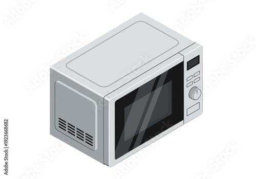 Illustration of a microwave oven on a plain surface viewed from an isometric angle