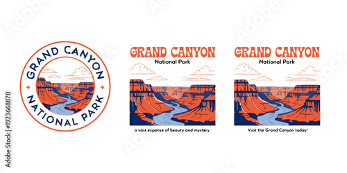 USA / US / U.S. / United States – Circular Travel Stamp Grand Canyon SVG Set | Retro Adventure Badge Vector Designs for Banner, Card & Flyer Layouts