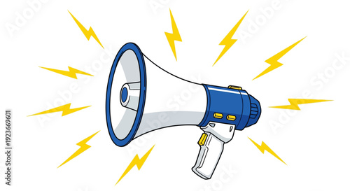Megaphone with lightning bolts, symbolizing announcement and sound