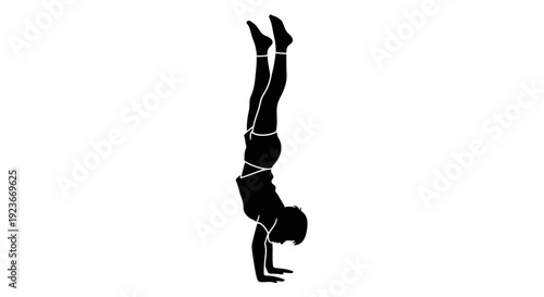 A person performs a handstand against a plain white background, showcasing flexibility and balance in a simple yet striking illustration, similar to a pose seen in byo (73).