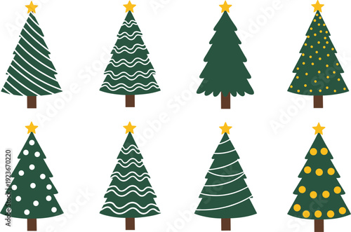 Set of Christmas Tree Icons with Different Decorative Patterns Vector IllustrationSet of Christmas Tree Icons with Different Decorative Patterns Vector Illustration