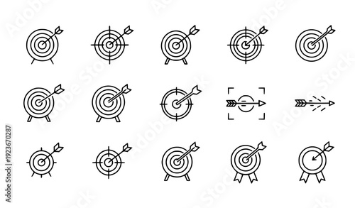 Linear Target and Goal Icon Vector Set for Web, Focus, Precision, and Achievement Symbols
