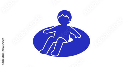 A child sits on a blue inflatable toy in a playful swimming scene byo