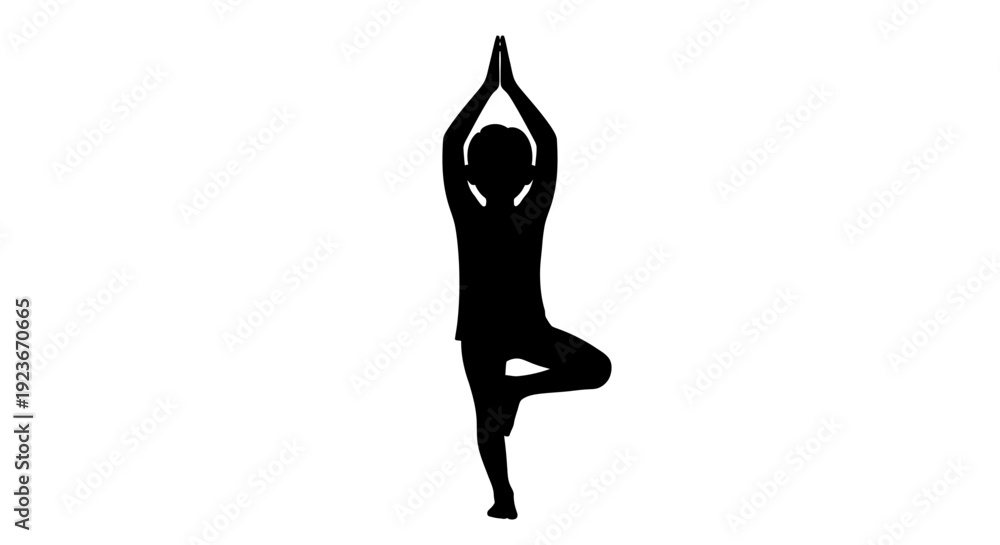 Fototapeta premium Person practices yoga in tree pose outdoors byo 77