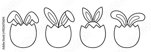 Set of Easter Rabbit Hidden in Egg Outline Vector.
Cute Bunny in Easter Egg Coloring Pages and Templates.
Easter Egg with Hidden Rabbit Line Art Illustration Set.
