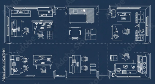 Detailed architectural blueprint showcasing room layouts and furniture arrangements for interior design.