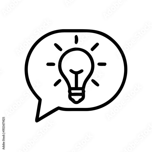 Idea generation lightbulb in speech bubble for creative thinking and innovative solutions concept design