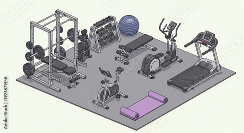 Comprehensive home gym setup featuring various exercise equipment for fitness enthusiasts.