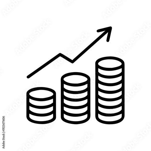 Financial growth chart icon showing increasing money and investment return for business success concept