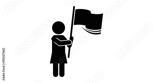 Simple black illustration of a woman holding a flag, byo (102) reference