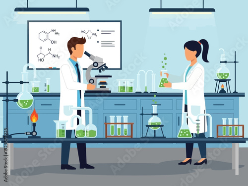 Scientists working in a modern laboratory setting conducting experiments.
