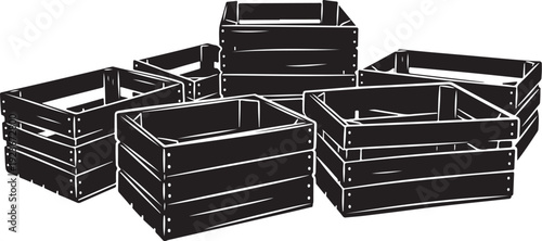 Black wooden crates stacked in a group illustration