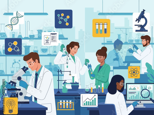 Scientists working in a modern laboratory conducting research and experiments.