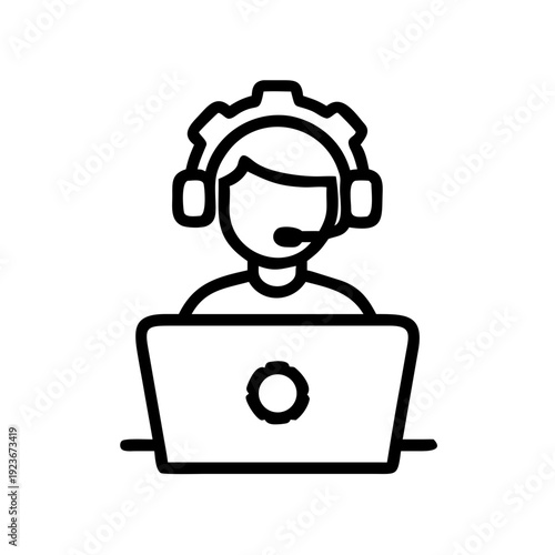 Customer support operator with headset and laptop icon for online service and assistance vector 