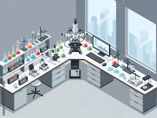 Modern Science Laboratory with Advanced Equipment and Research Tools.