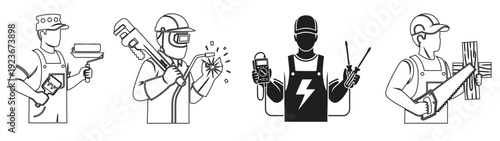 Four cartoon characters isolated on transparent background