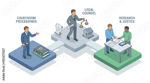 Legal professionals collaborating on justice and courtroom proceedings.