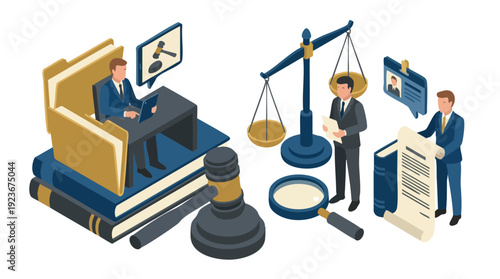 Legal Professionals and Justice Symbols Illustration.
