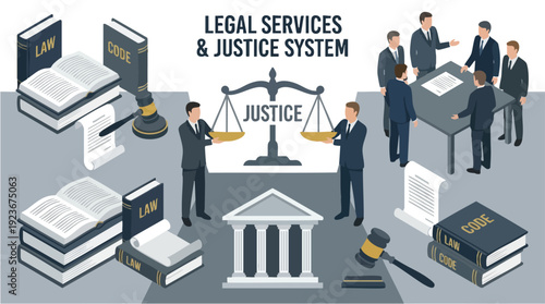 Legal Services and Justice System Concept Illustration.