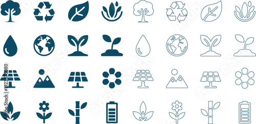 Eco-friendly showcasing nature and sustainability symbols in a clean style