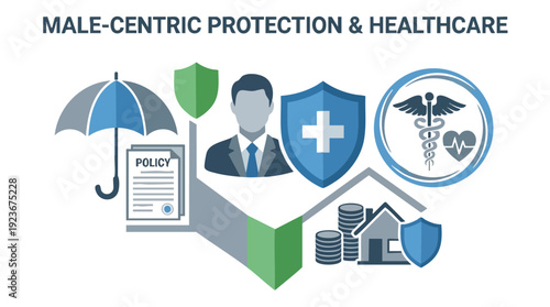 Male Centric Protection and Healthcare Services Illustration.