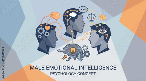 Male Emotional Intelligence Psychology Concept Illustration.