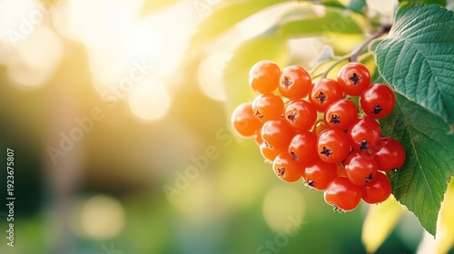 Ripe berries on bushes with sunlit background for garden harvest themes
