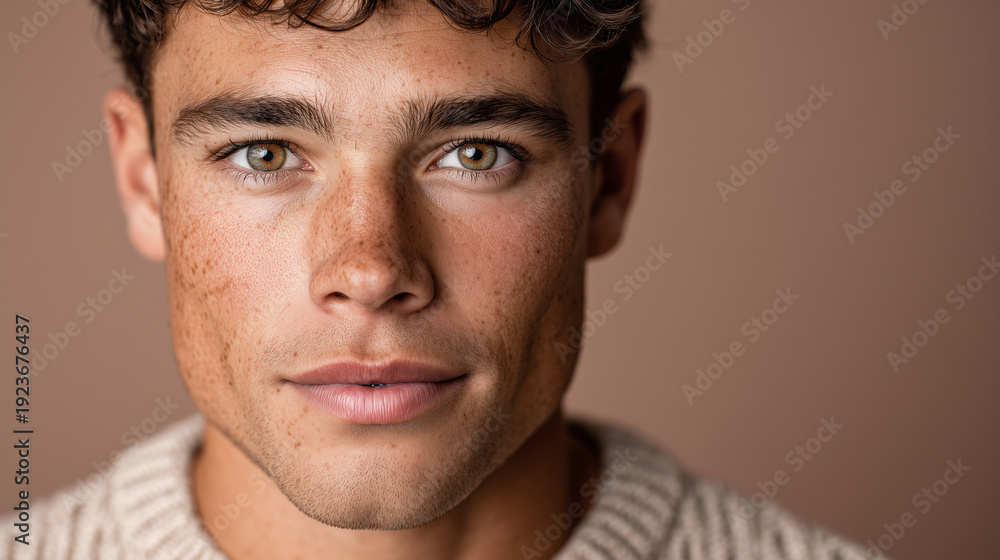 Naklejka premium Handsome Male Model in Textured Sweater Looking Confidently at Camera