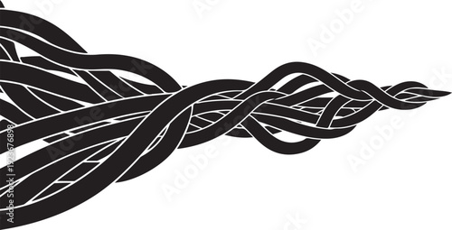 Black and white abstract twisted leafy branch illustration design