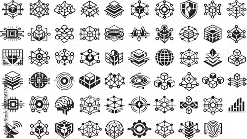 Futuristic Artificial Intelligence, Big Data, and Cyber Security Linear Icons