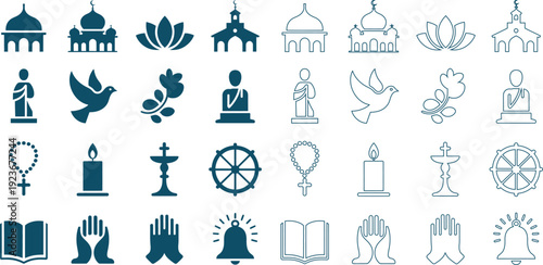 Religious and spiritual symbols collection with various representing different faiths