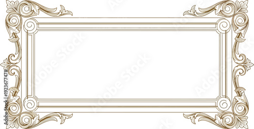 An ornate gold picture frame with intricate designs on a white background