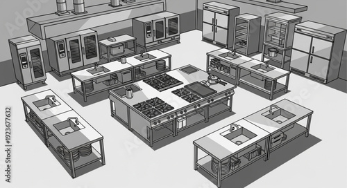 Detailed illustration of industrial machinery and equipment, showcasing complex designs and structures.