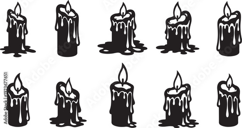 Black lanterns in various orientations on white background illustration