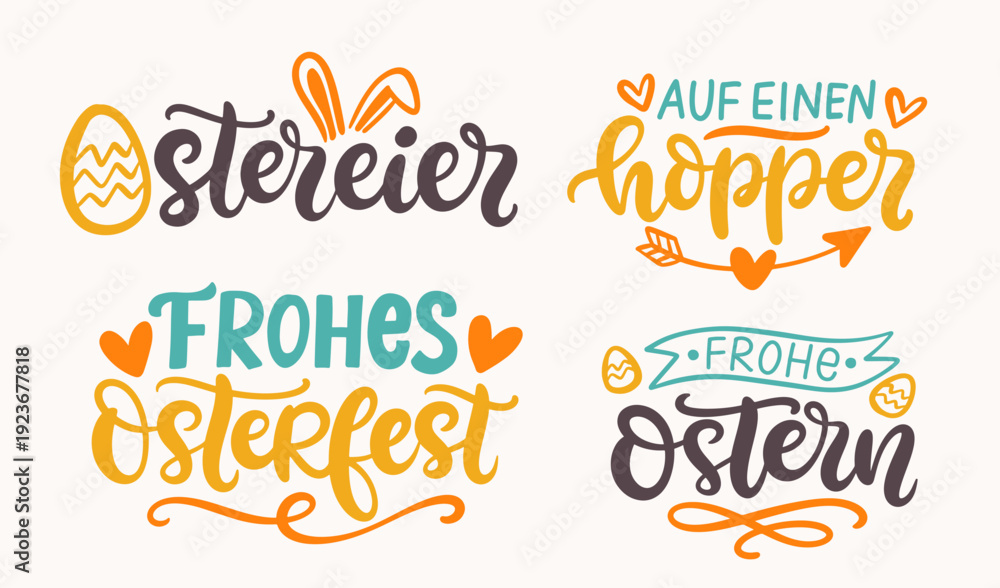 Fototapeta premium Happy Easter Vector Hand Lettering Set in German