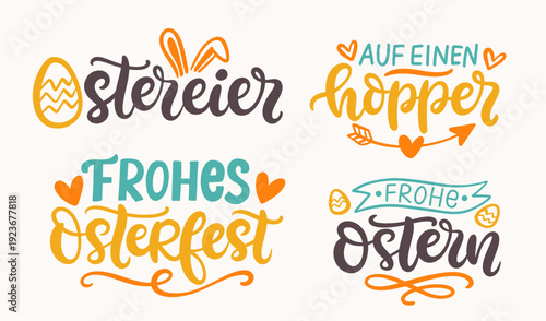 Happy Easter Vector Hand Lettering Set in German