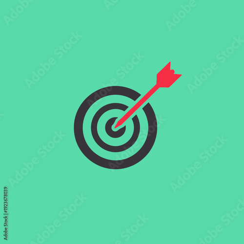 Target with red arrow hitting the bullseye on a dartboard.