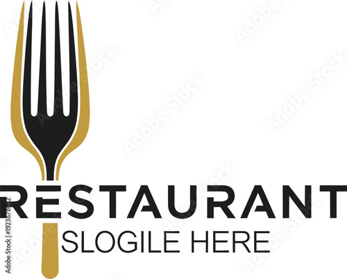 A restaurant logo featuring a fork and a placeholder for a slogan