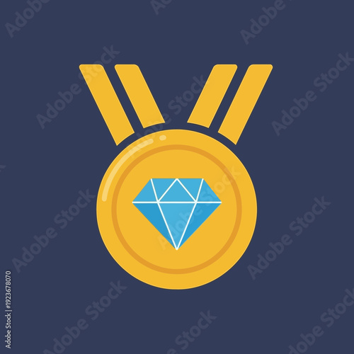 Illustration of a gold medal with a blue diamond symbol in the center.