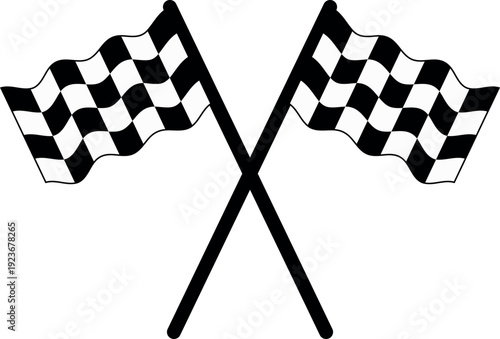 Classic black and white checkered racing flags crossed together as victory symbol on clean white background