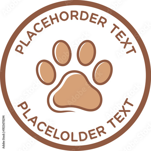 A circular logo featuring a paw print with placeholder text on a white background