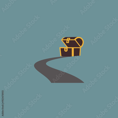Open treasure chest with a dark interior and yellow outline on a blue background.