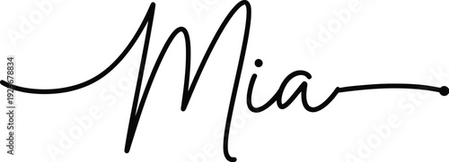 A beautiful black signature of the name Mia on a white background