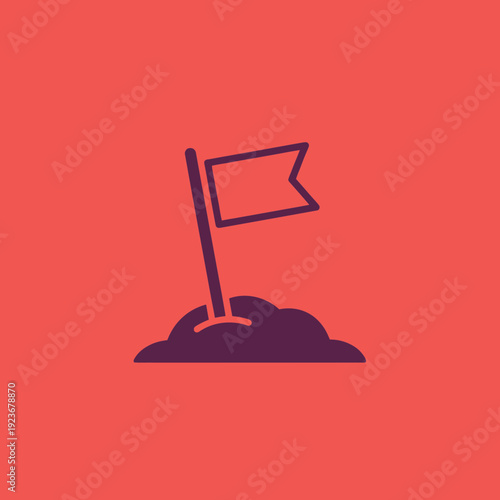 Illustration of a flag planted on a small mound of dirt or sand.