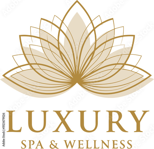 A luxurious spa and wellness logo with a golden lotus flower design